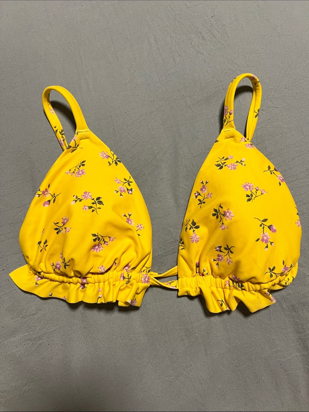 aerie Yellow Floral Ruffled Triangle Bikini Top